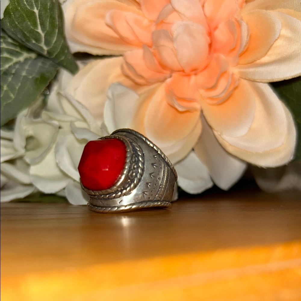 Silver Ring with Red Stone